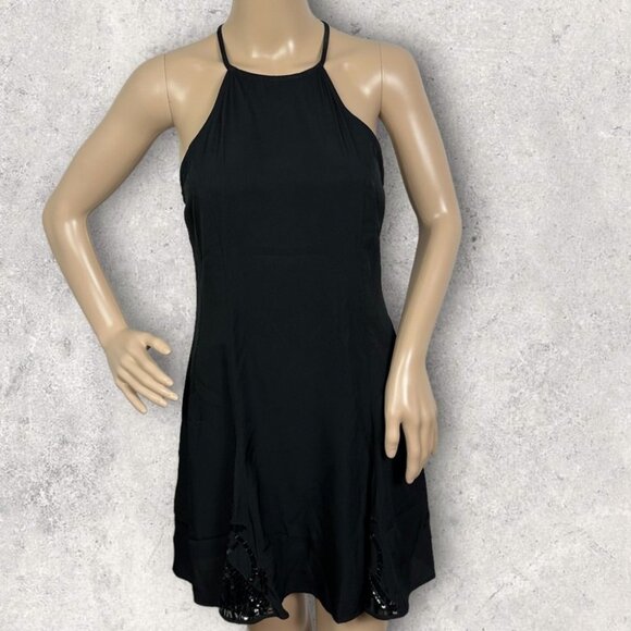 Revolve NBD Black Halter Dress Beaded Floral Size Medium Minimalist Capsule Boho - Picture 2 of 15